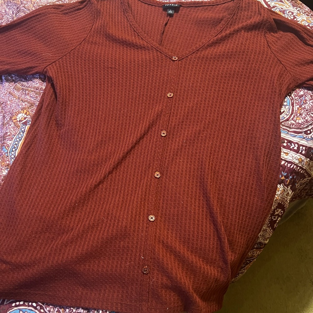 Rust Button-Front Waffle Knit Top From Torrid - image 1